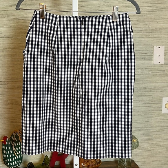 J. McLaughlin Skirt Gingham Navy Pencil Women’s Size 2 Classic Pockets Straight - Picture 3 of 4
